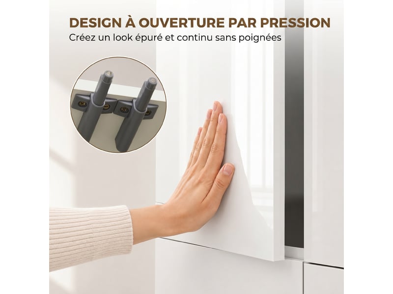  Armoire de cuisine meuble de rangement buffet 4 portes avec étagères réglables - dim. 60l x 35l x 170h cm laqué blanc  - Conforama R