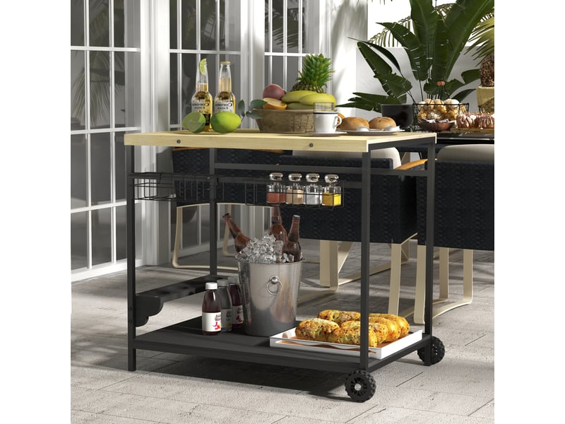 Desserte de cuisine à 2 niveaux avec panier métallique, porte-bouteilles et roulettes pour cuisine et jardin 97,5×65×81 cm - Conforama B
