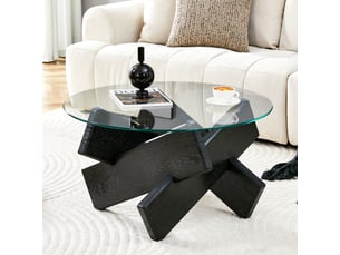 Table basse - panneau de fibres de densité moyenneverre - noirtransparent - pour salon et séjour