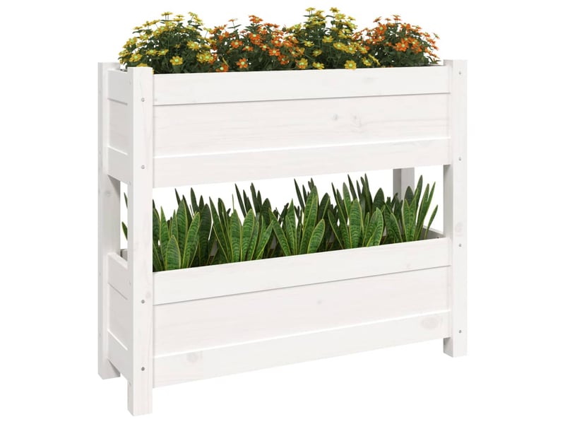  Jardinière - bac à fleurs blanc 77x25x66 cm bois massif de pin  - Conforama D