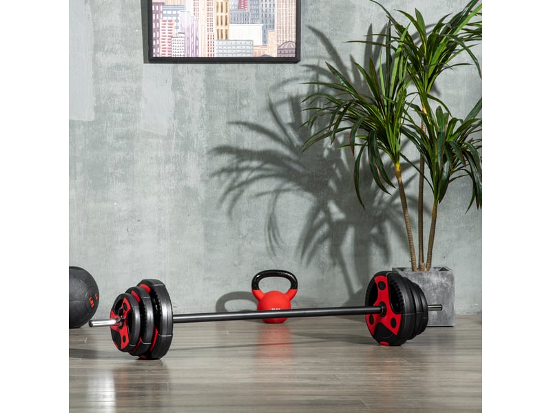  Ensemble d'haltère 20 kg kit barre de musculation avec poignée antidérapante, poids réglable, ø 27 x 140 cm noir  - Conforama D