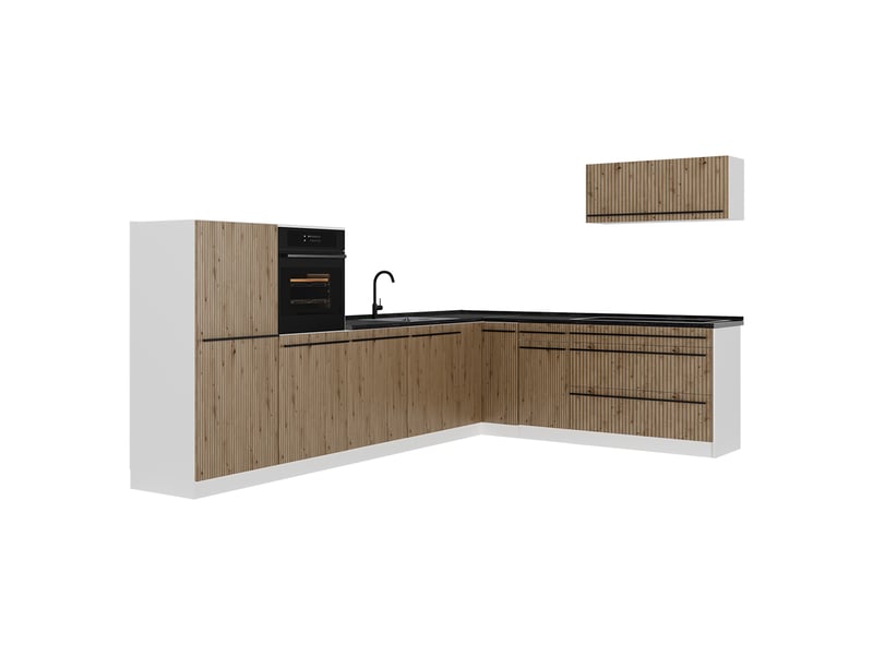  Vicco cuisine en angle, chêne artisanblanc, 327 x cm plan de travail anthracite  - Conforama A
