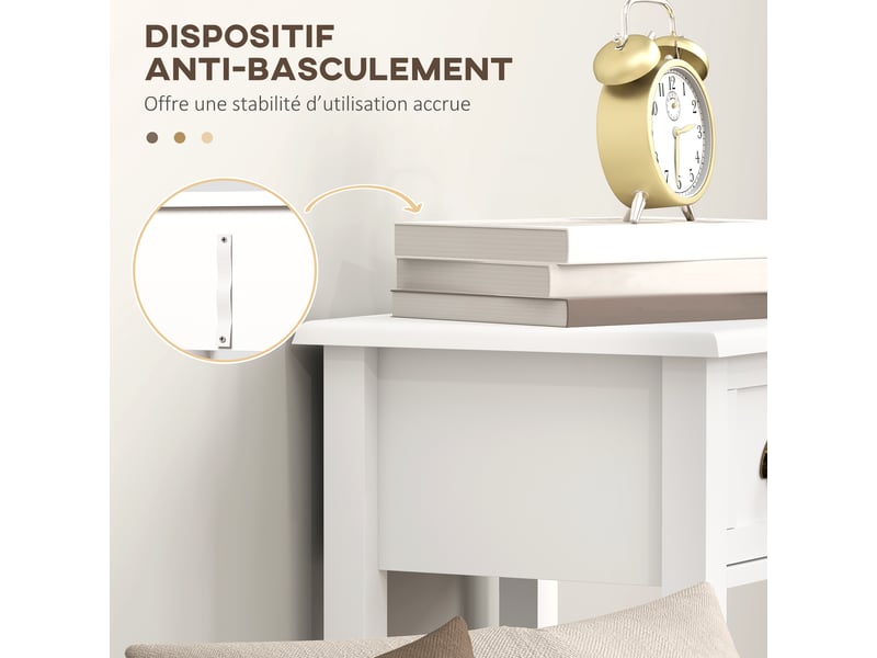  Lot de 2 tables d'appoint table de chevet style sophistiqué avec tiroir, étagère inférieure, blanc, 30 x 30 x 75 cm  - Conforama R