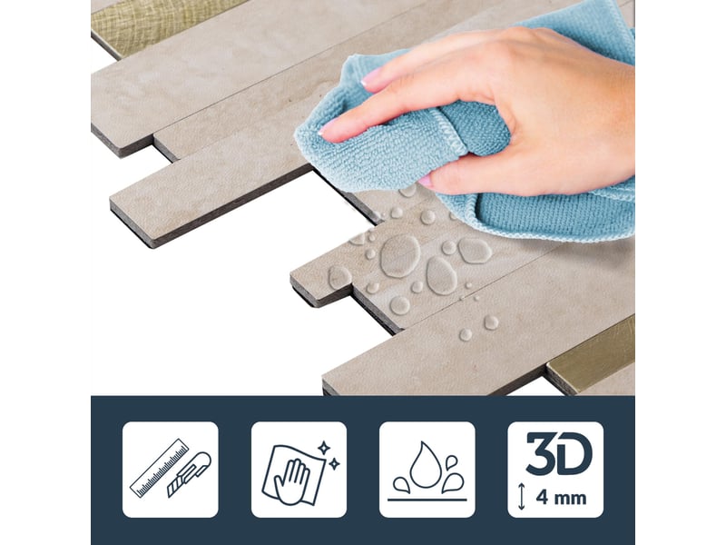  Crédence adhésive murale 3d motif lamelles 4 pièces 25x25 cm  - Conforama D