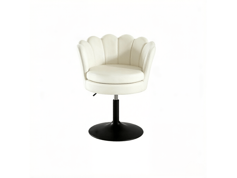  Fauteuil de bureau pivotant réglable en hauteur avec accoudoirs, assise fleur en velours et métal beige  - Conforama A