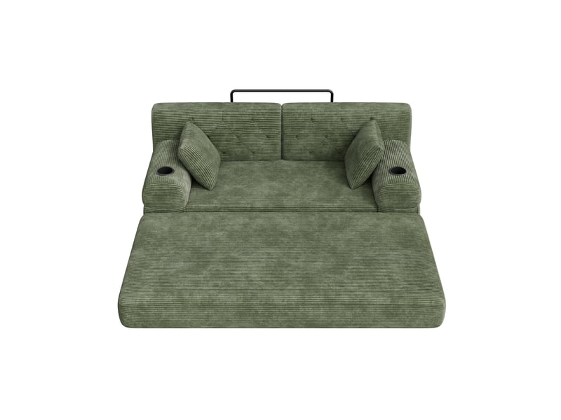 Canapé convertible 2 places 168.00×80.00×81.00 cm en velours côtelé avec 4 poches latérales et 2 porte-gobelets vert chicfurn - Conforama C