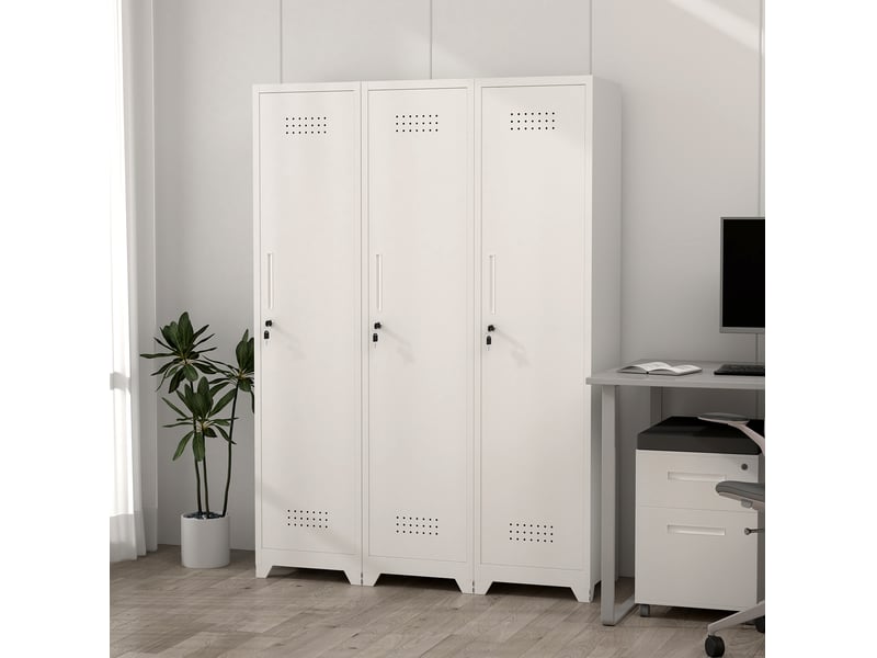  Armoire de rangement pour produits d'entretien 40x40x165 cm blanche en métal, serrure et tringle réglable  - Conforama B