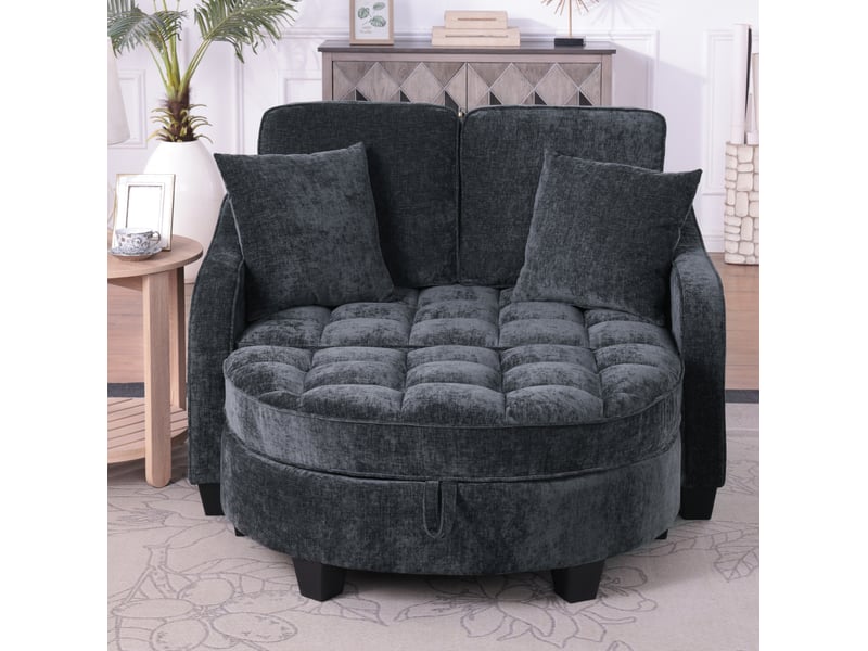  Canapé droit convertible 1 place noir en tissu, avec pouf de rangement mobile pour les espaces restreints  - Conforama E