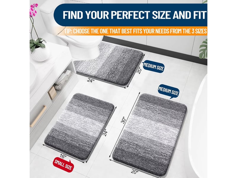  Tapis de bain en microfibre antidérapant - 24 x 36 pouces - gris  - Conforama B