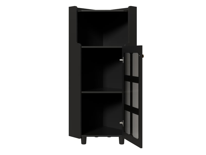 Armoire d'angle 63,5x45x124 cm, gain de place, éclairage led, pour salon, bibliothèque, salle de bains, mdf noir  - Conforama A