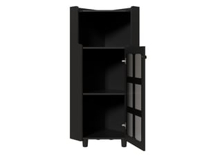 Armoire d'angle 63,5x45x124 cm, gain de place, éclairage led, pour salon, bibliothèque, salle de bains, mdf noir