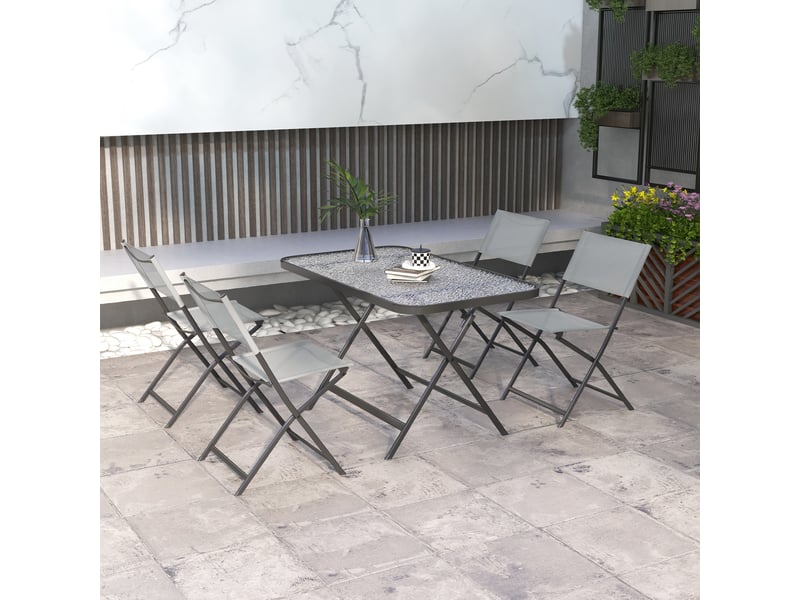  Ensemble de jardin 4 chaises + 1 table salon de jardin 5 pcs pilables chaises textilènes gris  - Conforama C