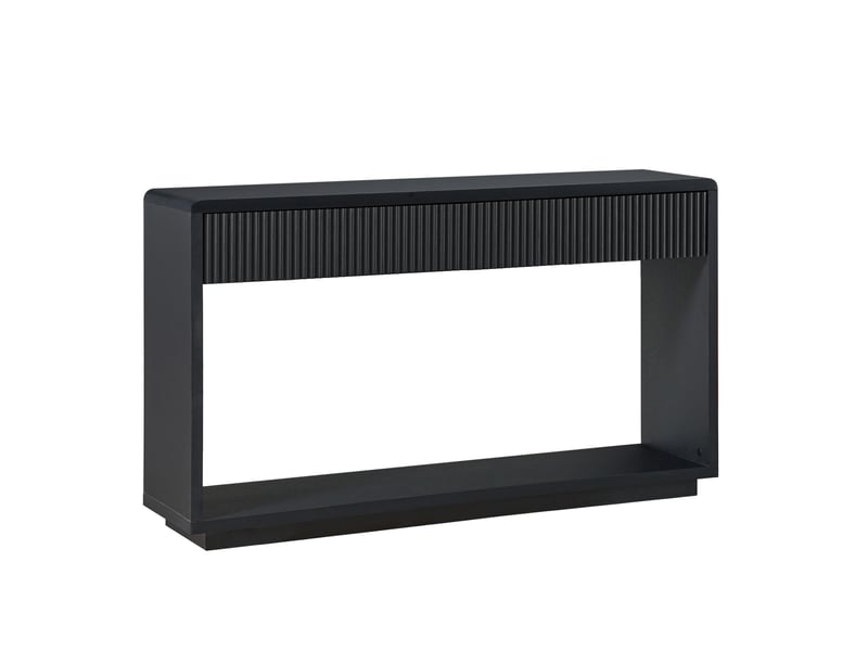  Console d’entrée moderne 150 cm noir charbon avec 2 tiroirs et étagère ouverte  - Conforama D