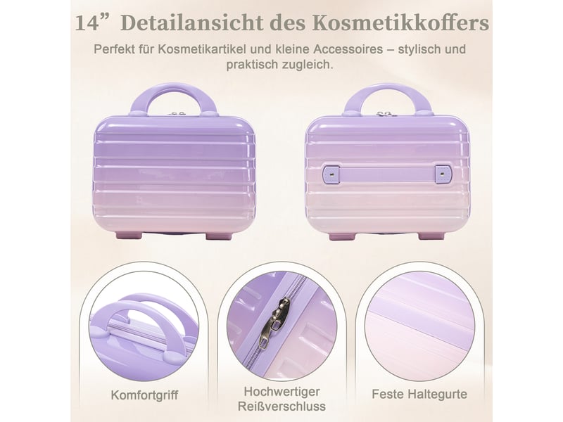  Set de valises rigides,20 pouces et trousse 14 pouces,avec serrure,pc,violet  - Conforama D