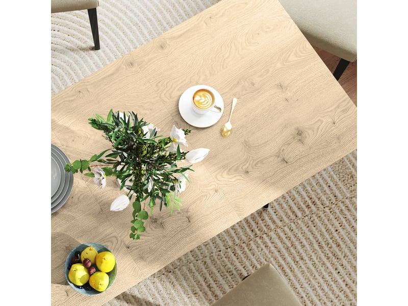  Table extensible pour 6 à 8 personnes avec rallonge dissimulée, pieds en acier, salle à manger, mdf, bois naturel  - Conforama C