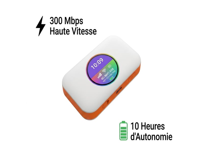  Routeur 4g lte mobile wifi 6 300 mbps – hotspot portable de poche batterie 3000 mah autonomie 10h, écran lcd couleur, 10 appareils connectés europe et asie – blanc et orange  - Conforama D