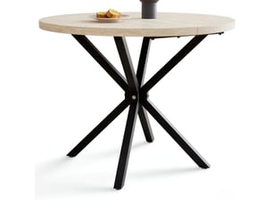 Table à manger ronde en métal et bois, noir et bois, 100 x 100 x 76,5 cm