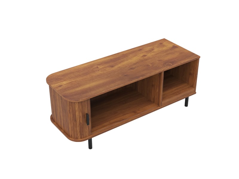 Table basse avec porte coulissante, niche ouverte, style moderne en mdf et panneau de particules noyer 110 × 40 × 55 cm - Conforama A