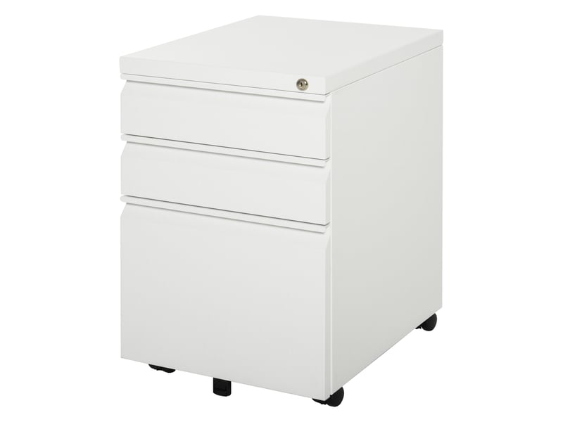  Caisson de classement mobile à 3 tiroirs, verrouillable, avec poignée concave, pour bureau ou bureau à domicile, 39 x 48 x 60 cm, blanc  - Conforama A