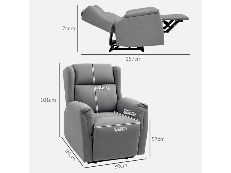  Fauteuil relax inclinable avec repose-pieds, dossier réglable et ressorts ensachés en lin gris foncé  - Conforama C
