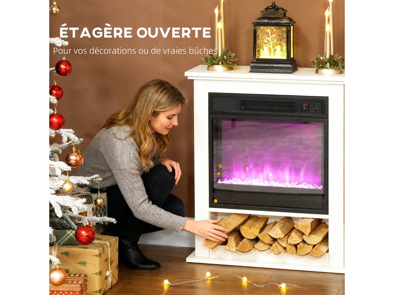 Cheminée électrique 1800 w blanche, effet flamme 9 couleurs, 62,5 x 20 x 72,5 cm - Conforama W