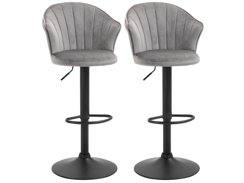  Lot de 2 tabourets de bar pivotants réglables en hauteur avec dossier coquille et repose-pieds, en tissu gris  - Conforama A