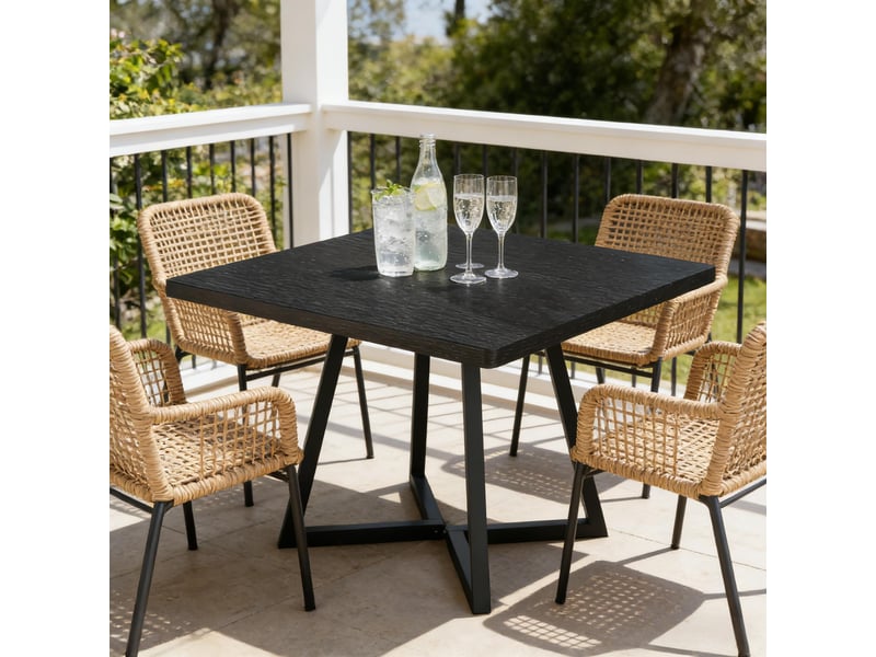 Table à manger,80x80x75 cm,style industriel,mdf et métal,noir - Conforama D