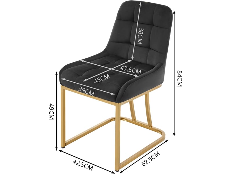 8 x chaises salle à manger en velours, chaise cuisine , chaise coiffeuse , 38 x 39 x 84 cm, noir - Conforama D