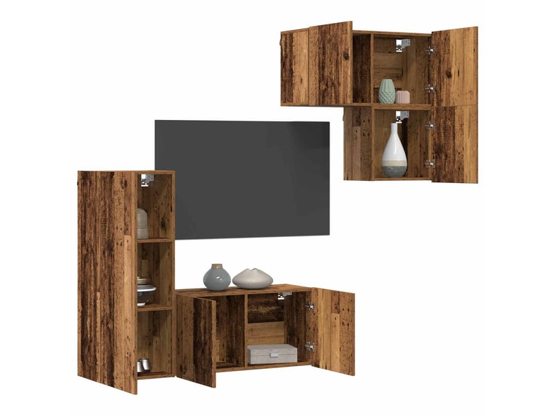  Meuble tv - banc tv - meuble de rangement 4 pcs bois ancien bois d'ingénierie  - Conforama C