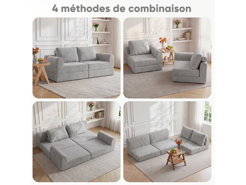  Canapé convertible pliant 160x80x78 cm 2 places, mémoire de forme, dossier, gain de place, flanelle gris  - Conforama D