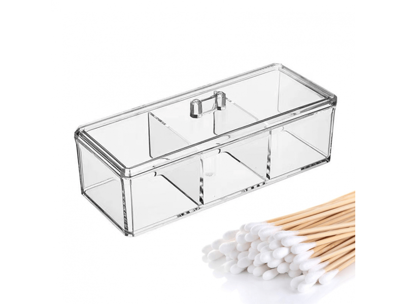  Organisateur de maquillage en acrylique, 3 compartiments, boîte de rangement multifonctionnelle transparente divisée pour cotons-tiges avec co  - Conforama E