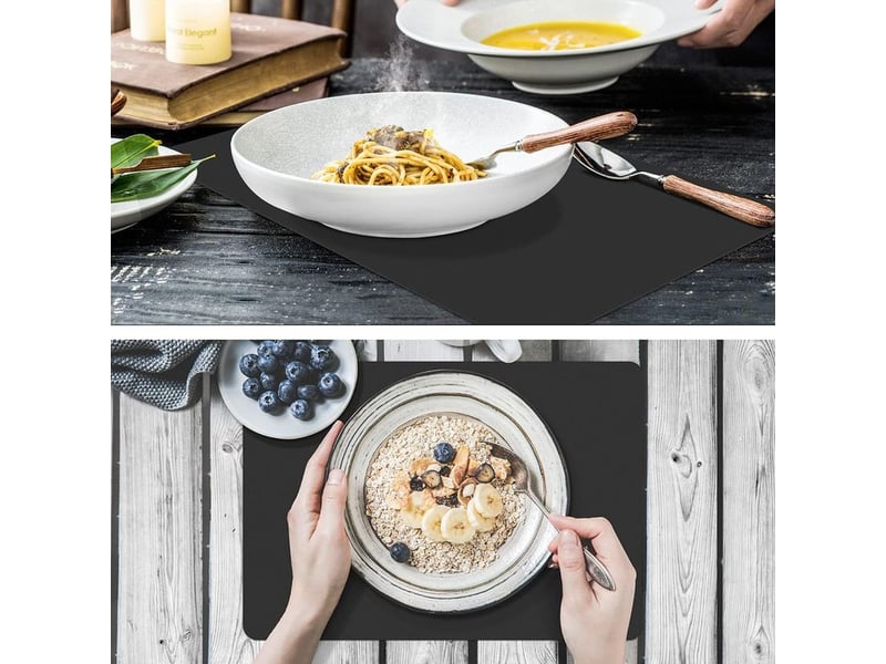  Lot de 4 sets de table, sets de table lavable imperméables 42 × 30cm cuisine salle à restaurant pvc set de table antidérapant chaleur résiste,noir  - Conforama C