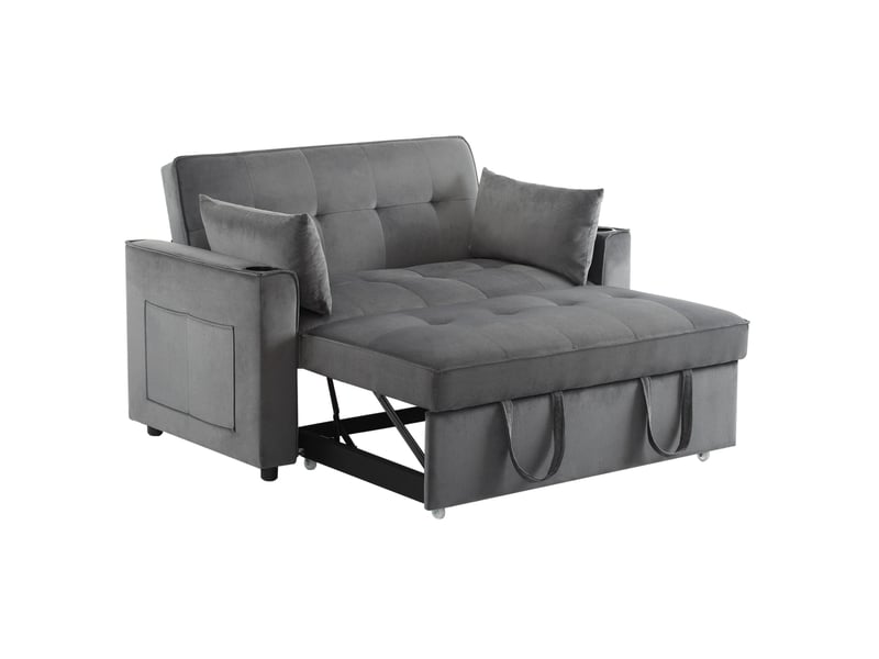 Canapé-lit convertible 2 places 137x76,5 cm – gris – dossier 3 positions, porte-gobelets et pochettes - Conforama A