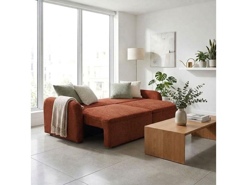  Canapé convertible 3 places en tissu terracotta et pieds noirs - sokka  - Conforama B