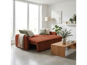 Canapé convertible 3 places en tissu terracotta et pieds noirs - sokka