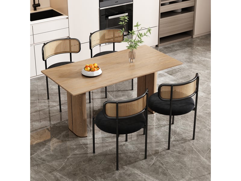  Chaise de salle à manger lot de 6 avec dossier en rotin - lpospi - assise en velours, pieds métal noir  - Conforama C