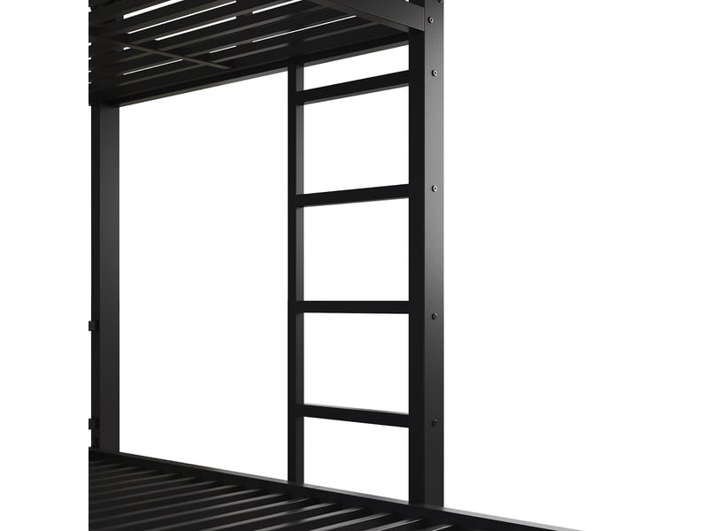  Lit superposé, lit 2 places en métal avec armoire, éclairage led et échelle droite, 120x200 cm, sans matelas, noir  - Conforama E