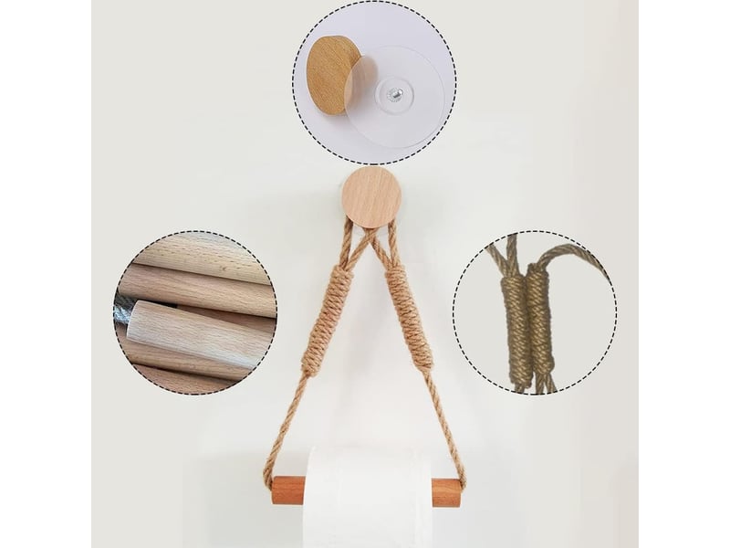 Auto adhésif support pour rouleau de papier toilette, porte-papier salle de bain toilette corde en bois - Conforama C