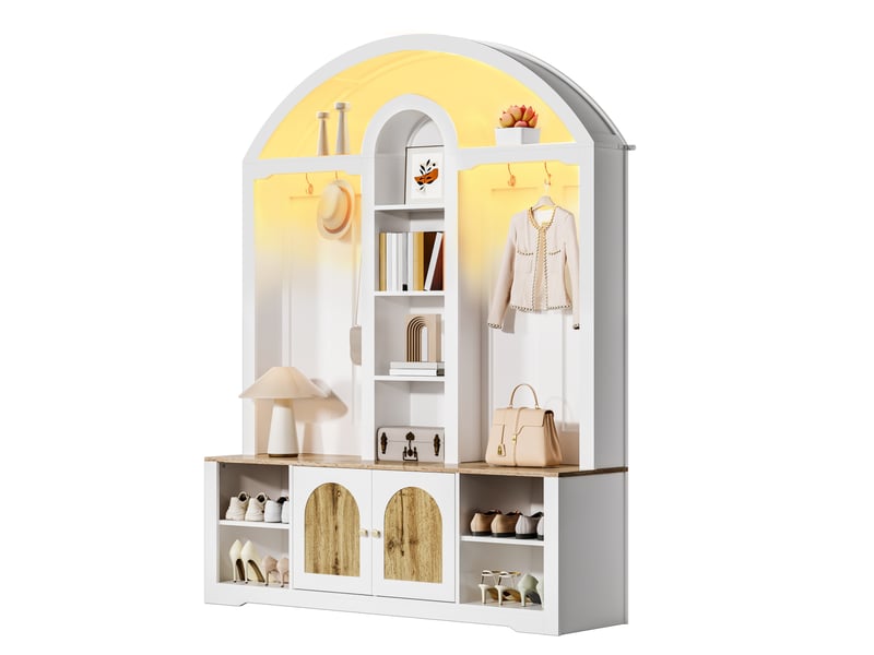  Vestiaire d'entrée avec étagères, portes et crochets mdf blanc 150 x 40 x 195 cm GL9734W - Conforama A
