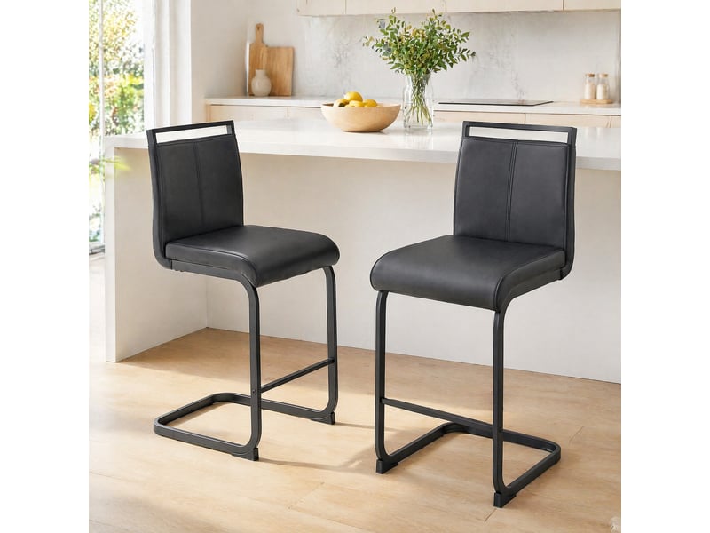  Lot de 2 tabourets de bar avec repose-pieds - lpospi - dossier et assise, cuisinerestauration - simili cuir noir  - Conforama B