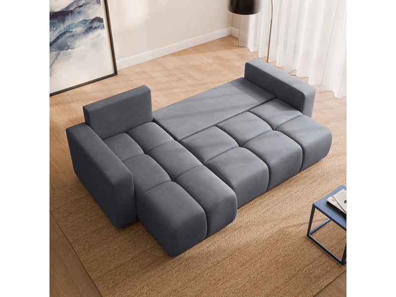 Canapé d'angle ramil, tissu peluche gris - Conforama D