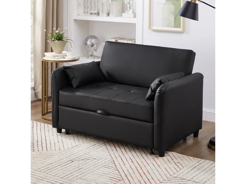  Canapé convertible en lit 122 cm 2 places avec dossier réglable 3 positions, couchage 156 x 100 cm, revêtement pu imperméable, noir  - Conforama E