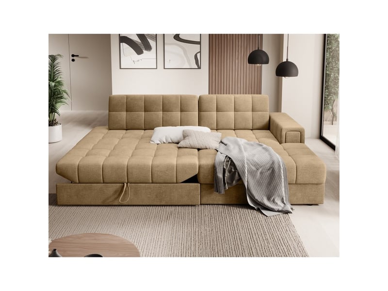  Canapé d'angle convertible cubito beige 240 cm avec coffre et couchage  - Conforama B
