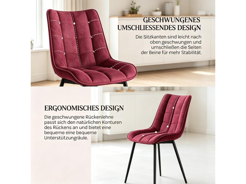  Lot de 2 chaises de salle à manger en velours rouge bordeaux T5828P575802 - Conforama E