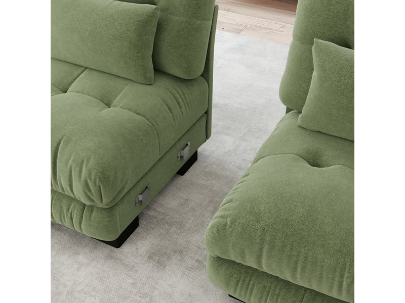 Canapé modulable 4 places en u avec ottoman mobile, canapé salon contemporain revêtement chenille vert - Conforama D