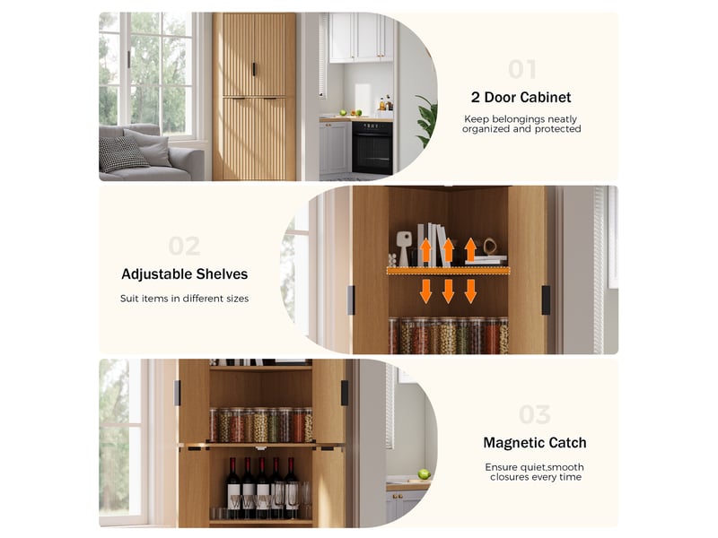  Meuble d'angle de rangement avec 4 portes et étagères réglables pour cuisine et séjour en mdf 60×60×172 cm naturel  - Conforama E