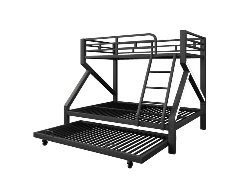  Lit superposé 90140×200 cm coloris noir led lit gigogne métal+mdf lit enfant noir - Conforama E