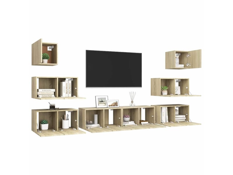  Ensemble de meubles tv - banc tv - meuble de rangement 8 pcs chêne sonoma bois d'ingénierie  - Conforama C