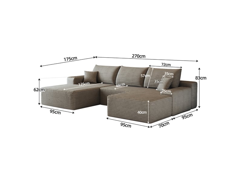  Canapé d'angle modulaire 270x175x83 cm 4 places camel  - Conforama E