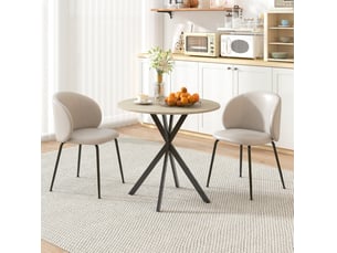 Table à manger ronde 80cm 2 personnes imitation chêne, couleur bois, design simple
